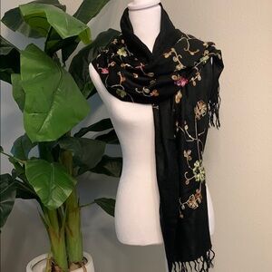 Elegant Black Floral Scarf